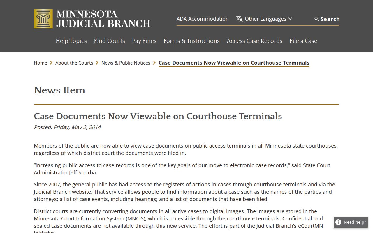 Nobles County court records courthouse terminal document access